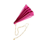 Load image into Gallery viewer, Fuchsia Clutch Fan with Leather Case and Chain - Made of Wood and Cotton - Original and Handmade
