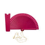 Load image into Gallery viewer, Fuchsia Clutch Fan with Leather Case and Chain - Made of Wood and Cotton - Original and Handmade
