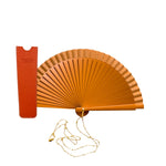 Load image into Gallery viewer, Orange Clutch Fan with Leather Case and Chain - Made of Wood and Cotton - Original and Handmade
