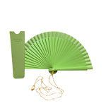 Load image into Gallery viewer, Green Clutch Fan with Leather Case and Chain - Made of Wood and Cotton - Original and Handmade
